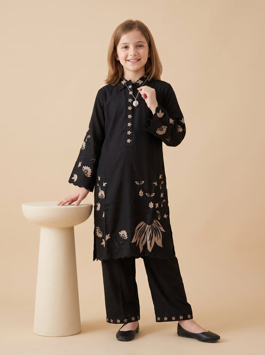 Cotton Embroidery Kurti Set 1626 Black