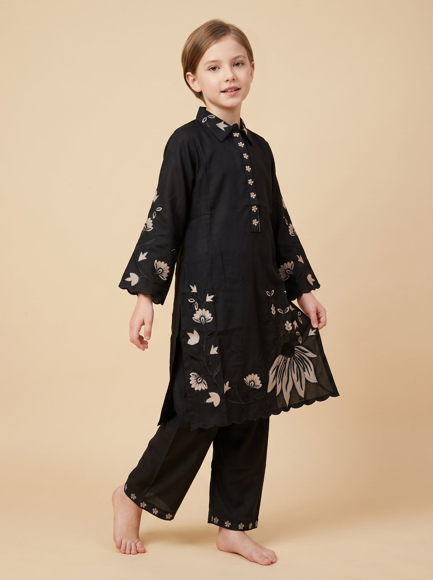 Cotton Embroidery Kurti Set 1626 Black