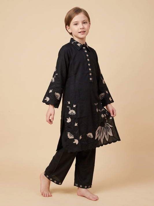 Cotton Embroidery Kurti Set 1626 Black