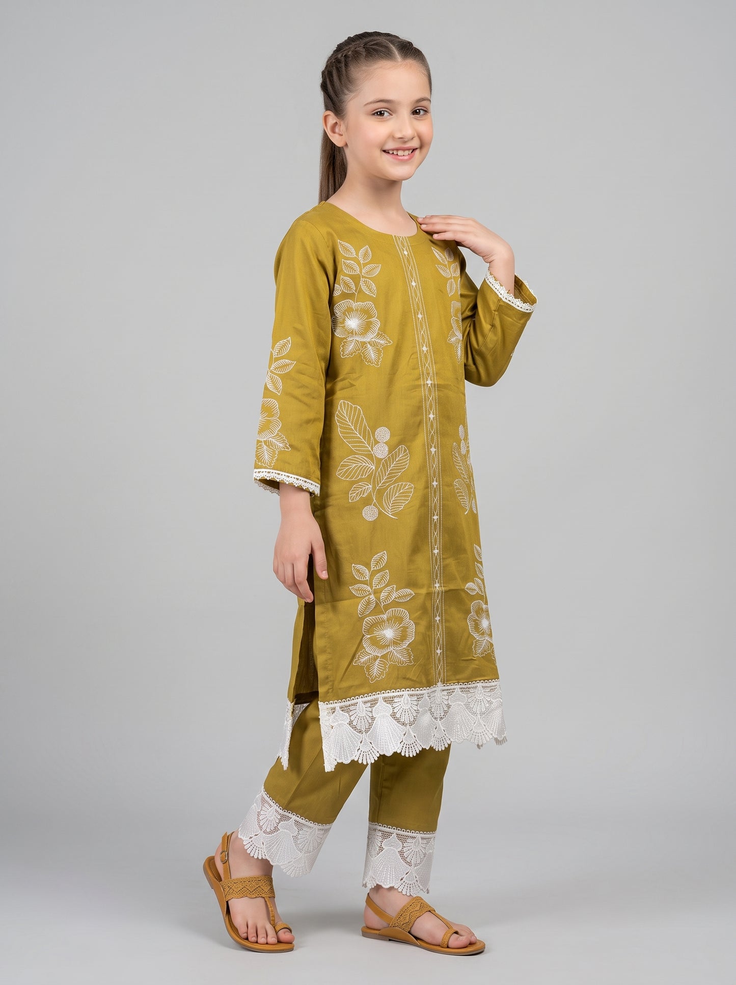 Cotton Embroidery Kurti set 1629 Yellow