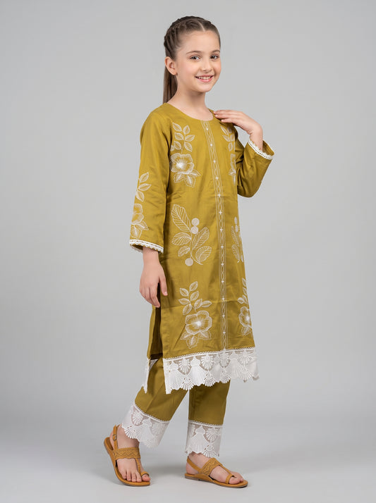 Cotton Embroidery Kurti set 1629 Yellow