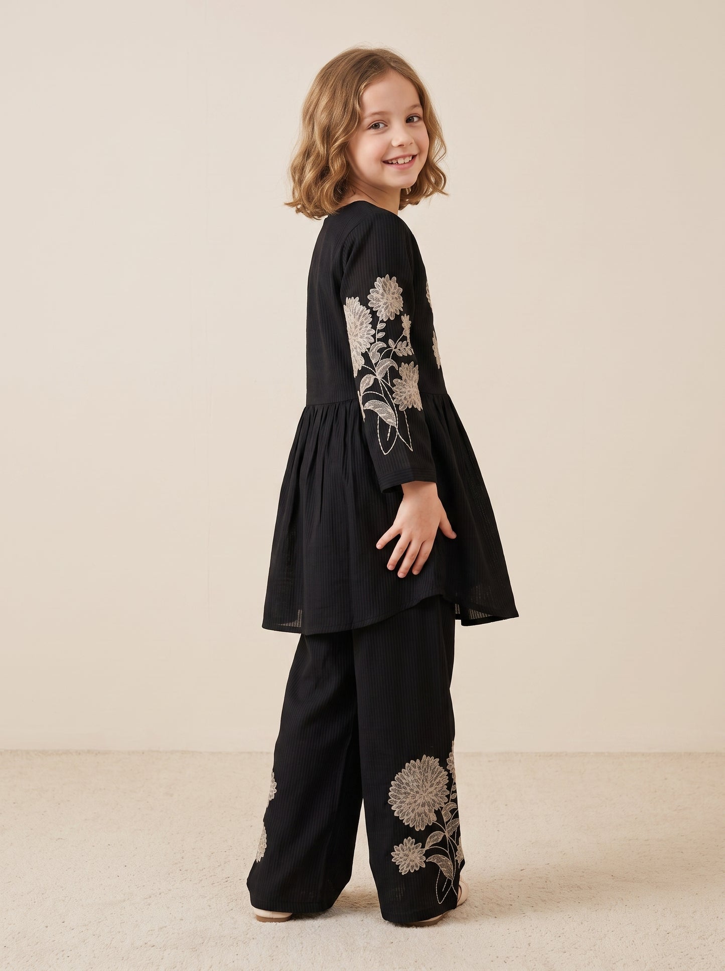 Cotton Embroidery Frock Set 1627 Black