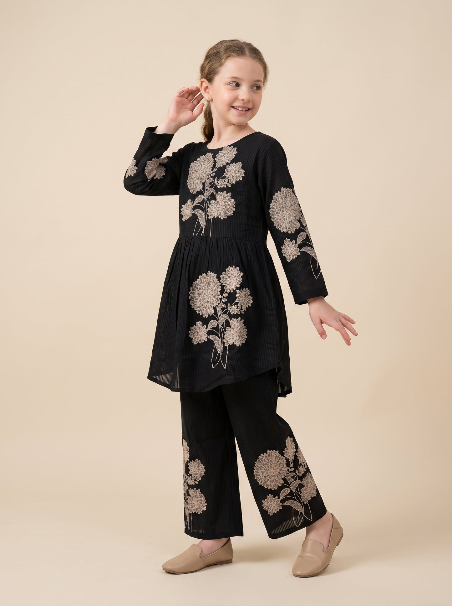 Cotton Embroidery Frock Set 1627 Black