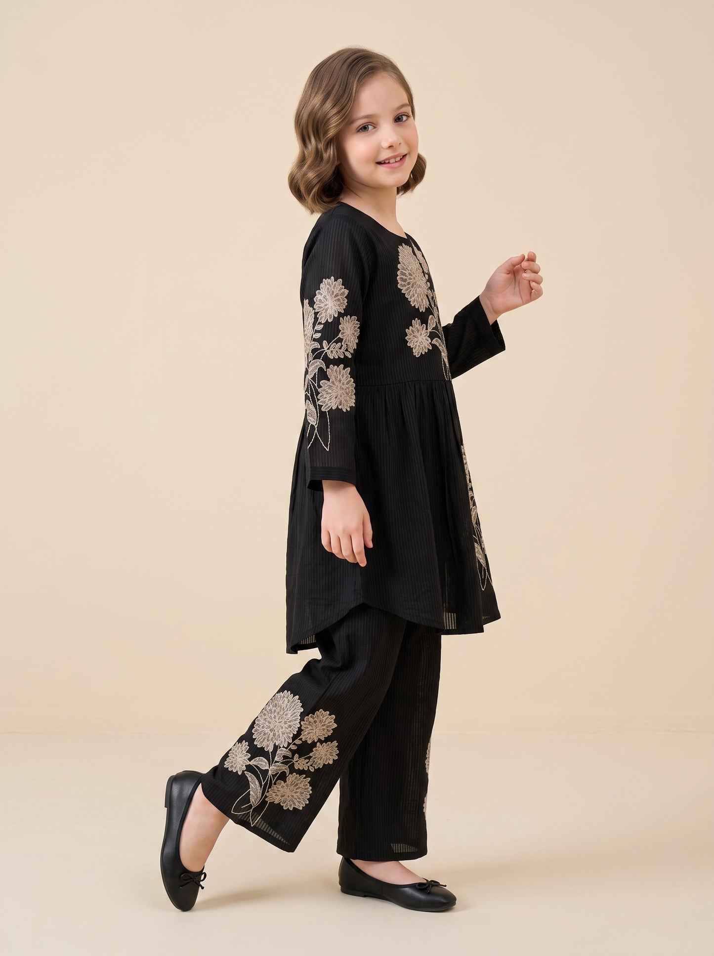 Cotton Embroidery Frock Set 1627 Black
