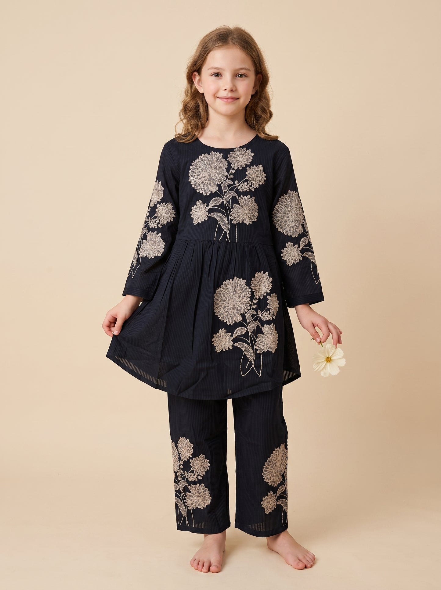 Cotton Embroidery Frock Set 1627 Black