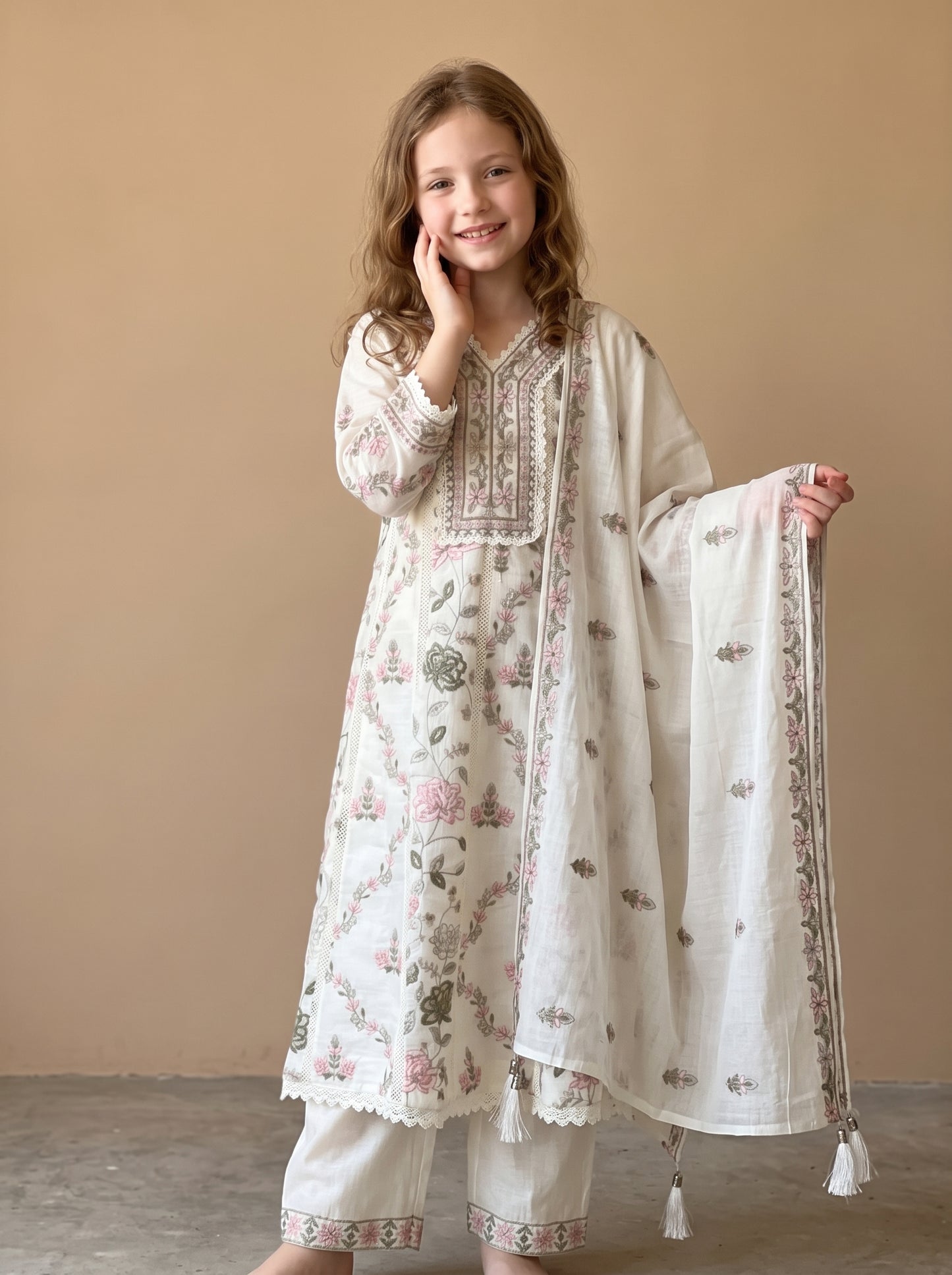 Cotton Embroidery Frock Set 1630 Cream