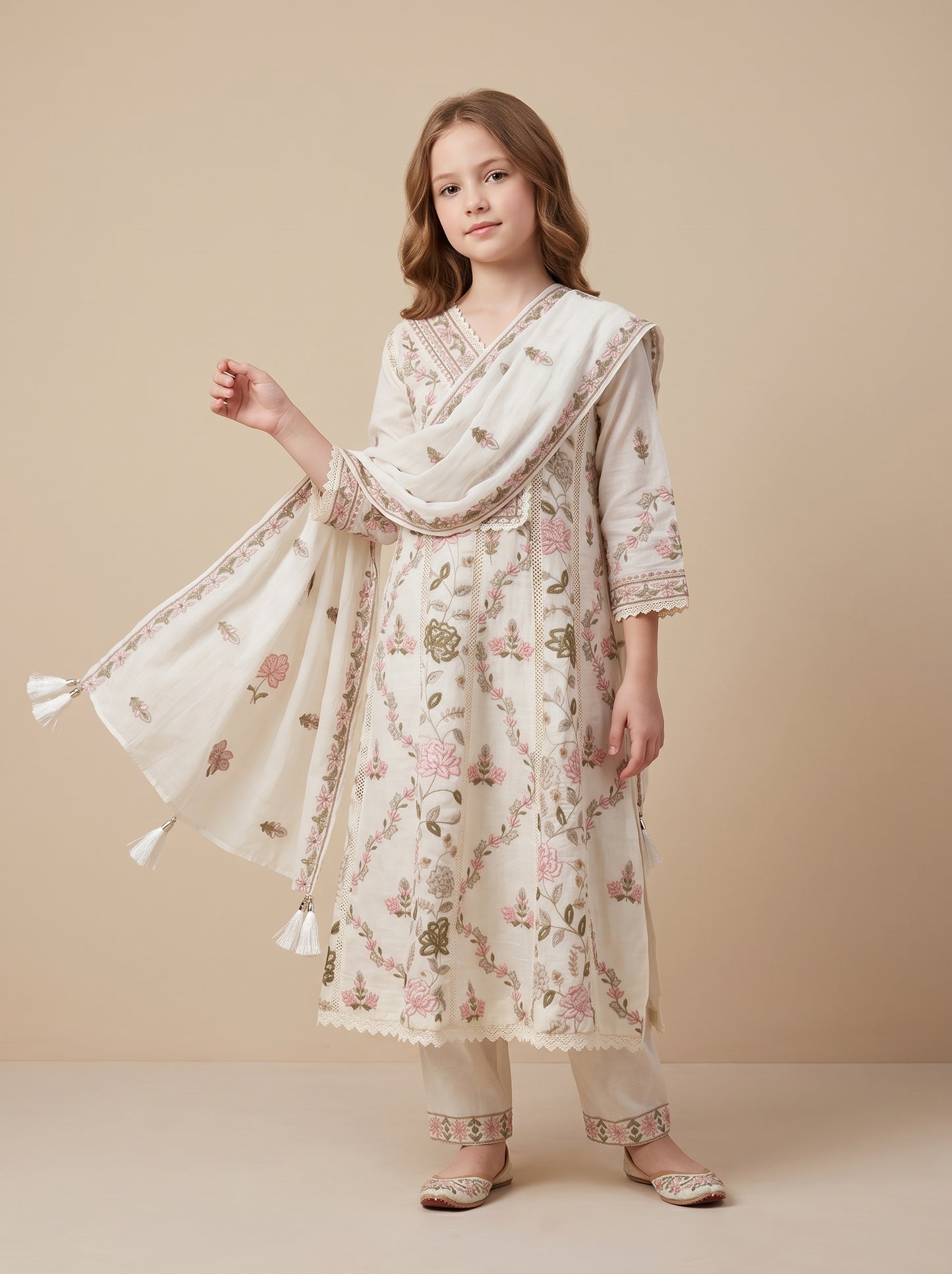 Cotton Embroidery Frock Set 1630 Cream