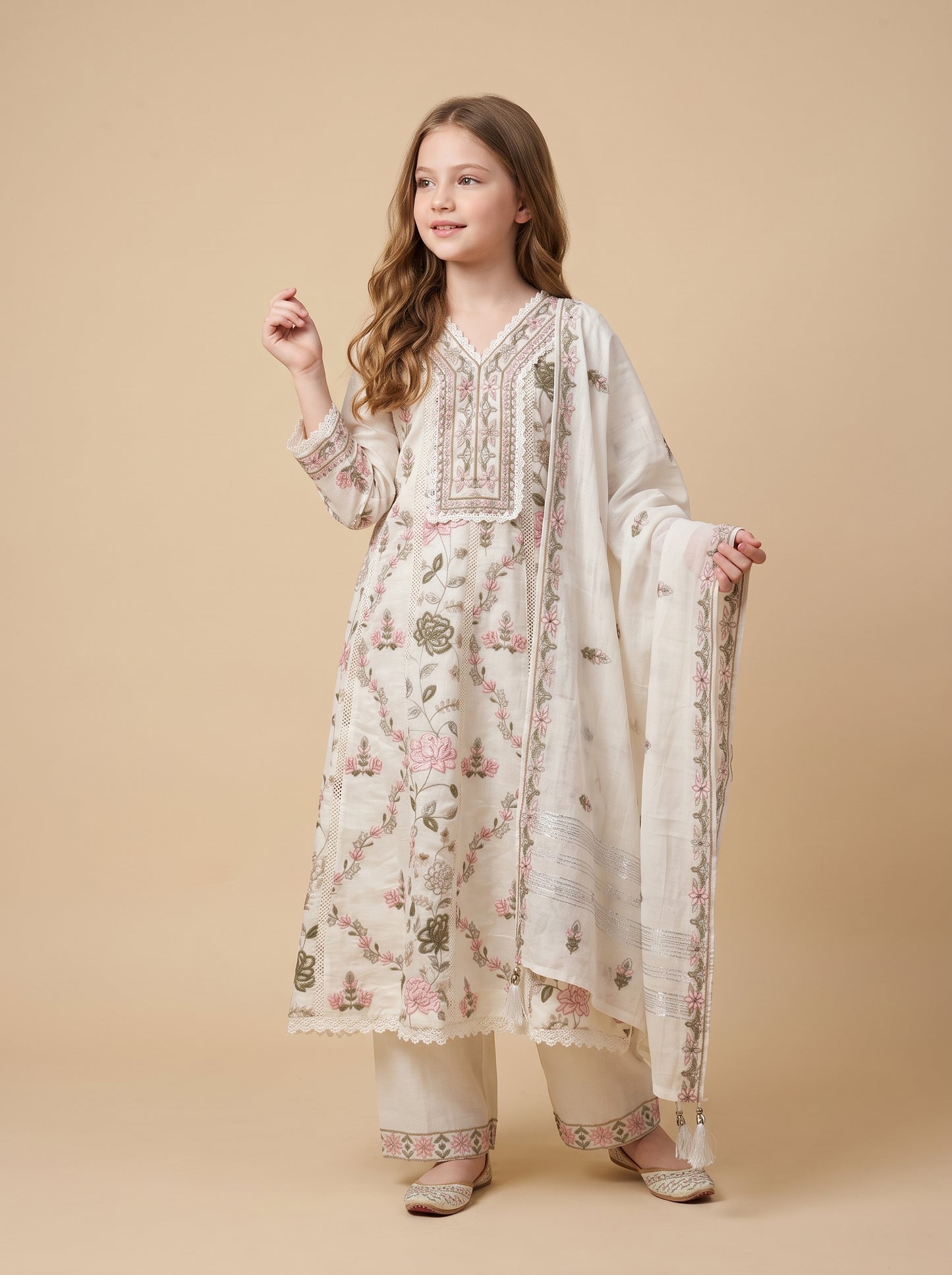 Cotton Embroidery Frock Set 1630 Cream