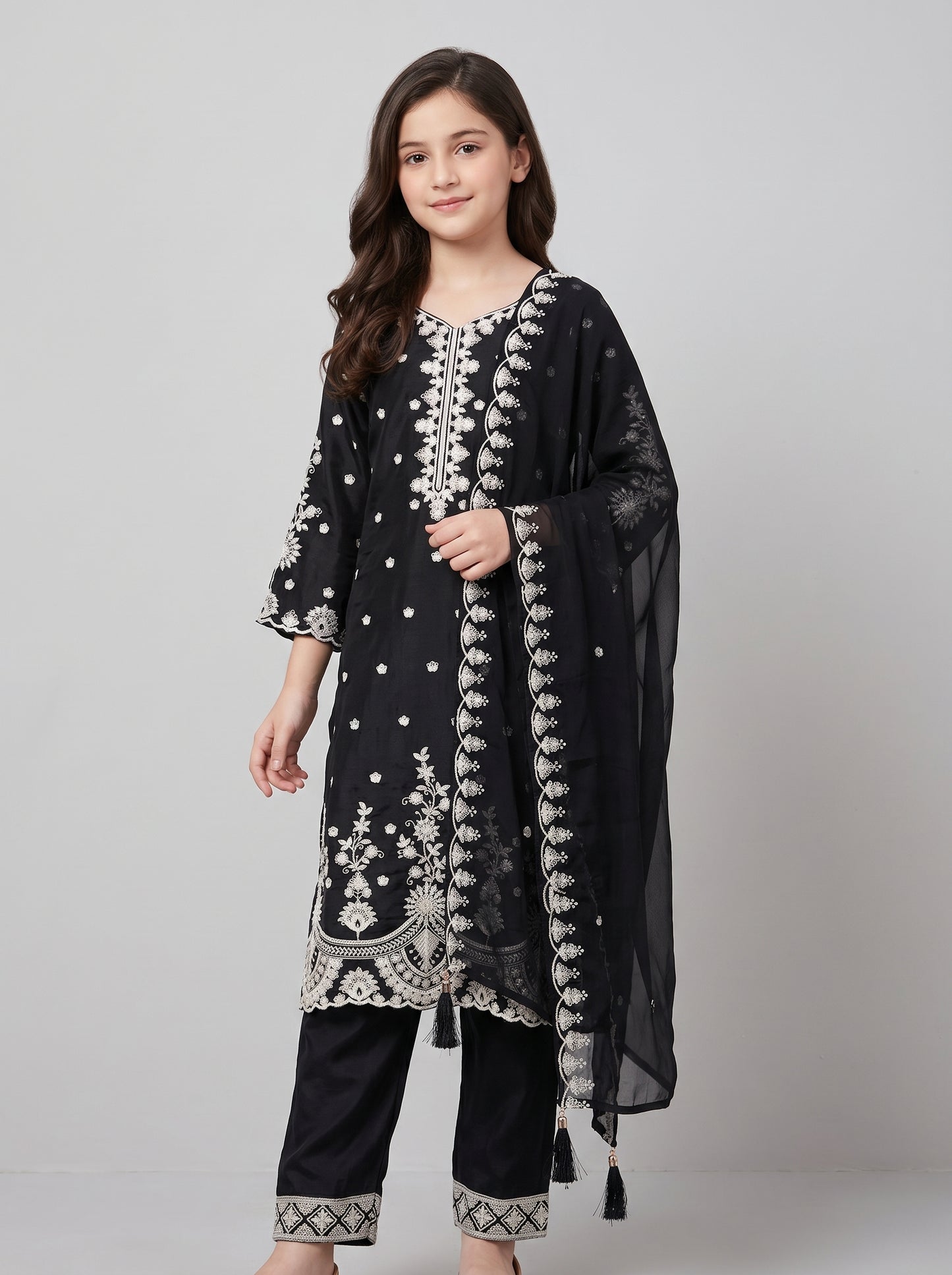 Cotton Embroidery Kurti Set 1632 Black