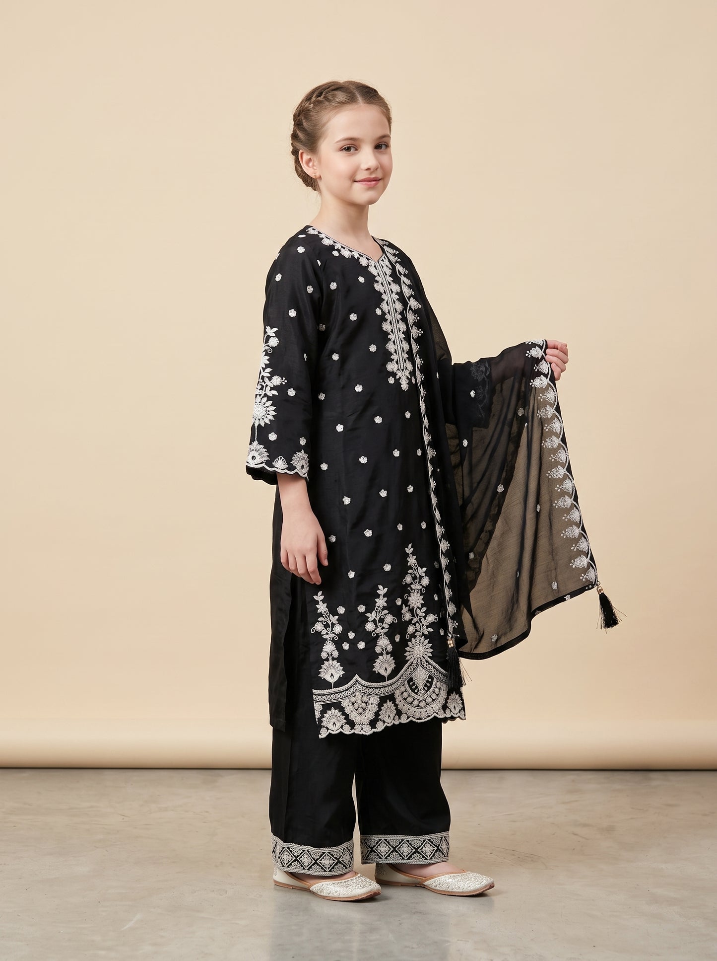 Cotton Embroidery Kurti Set 1632 Black