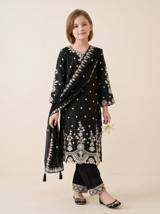 Cotton Embroidery Kurti Set 1632 Black