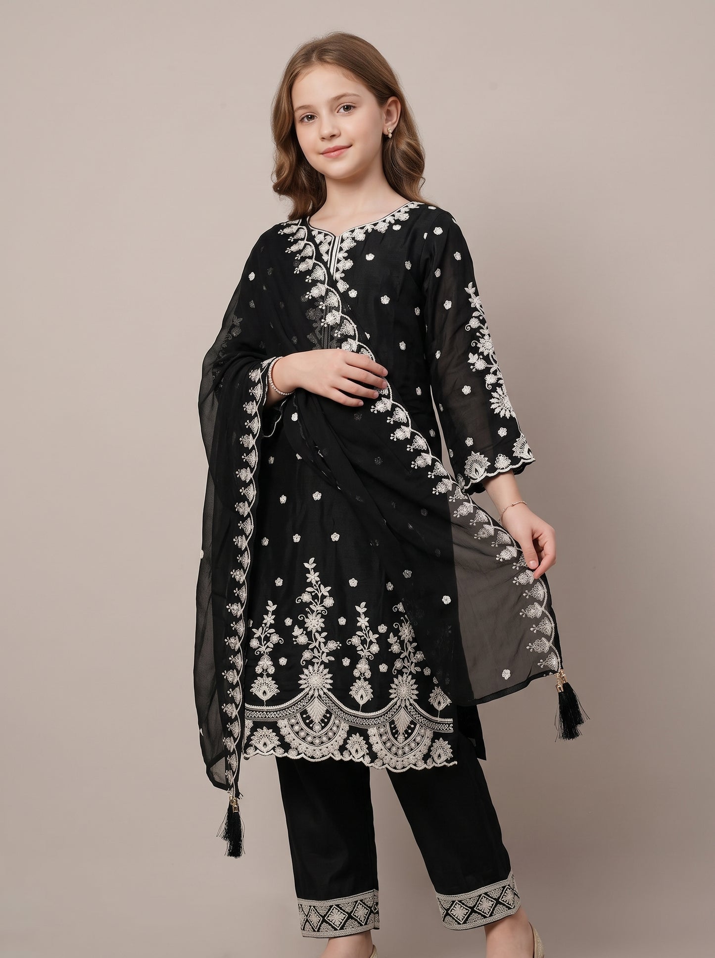 Cotton Embroidery Kurti Set 1632 Black