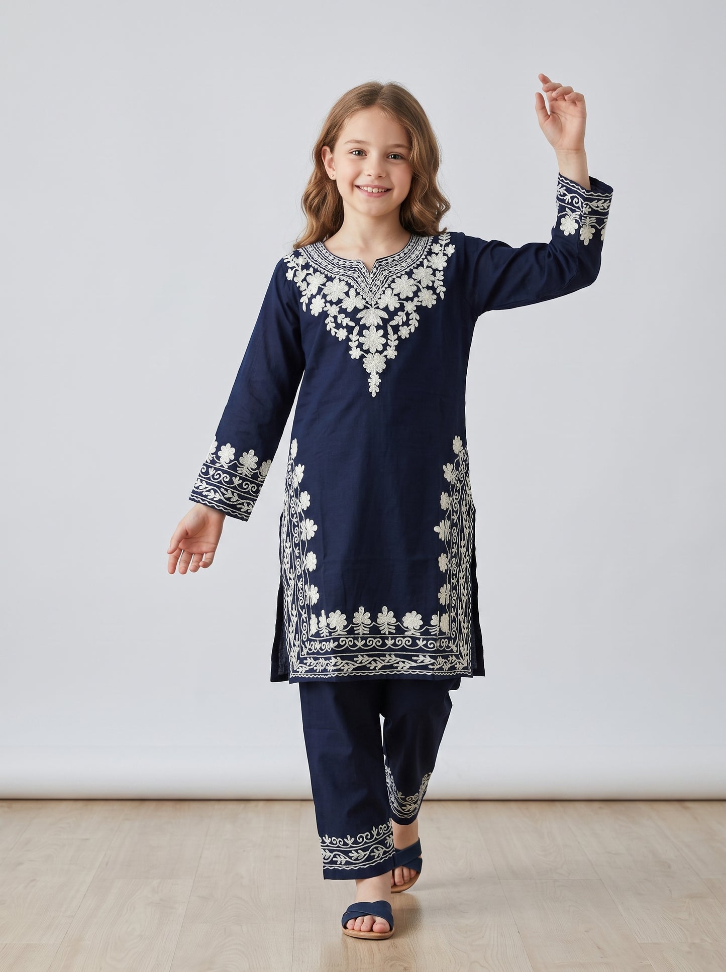 Cotton Embroidery Kurti Set 1633 Blue