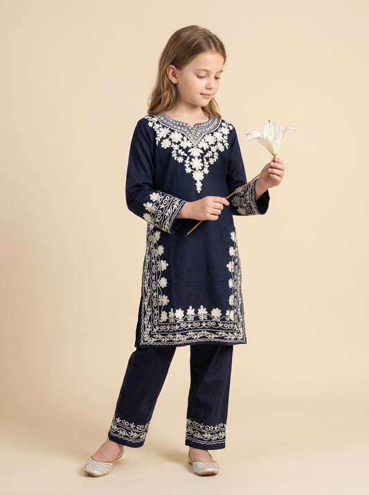 Cotton Embroidery Kurti Set 1633 Blue