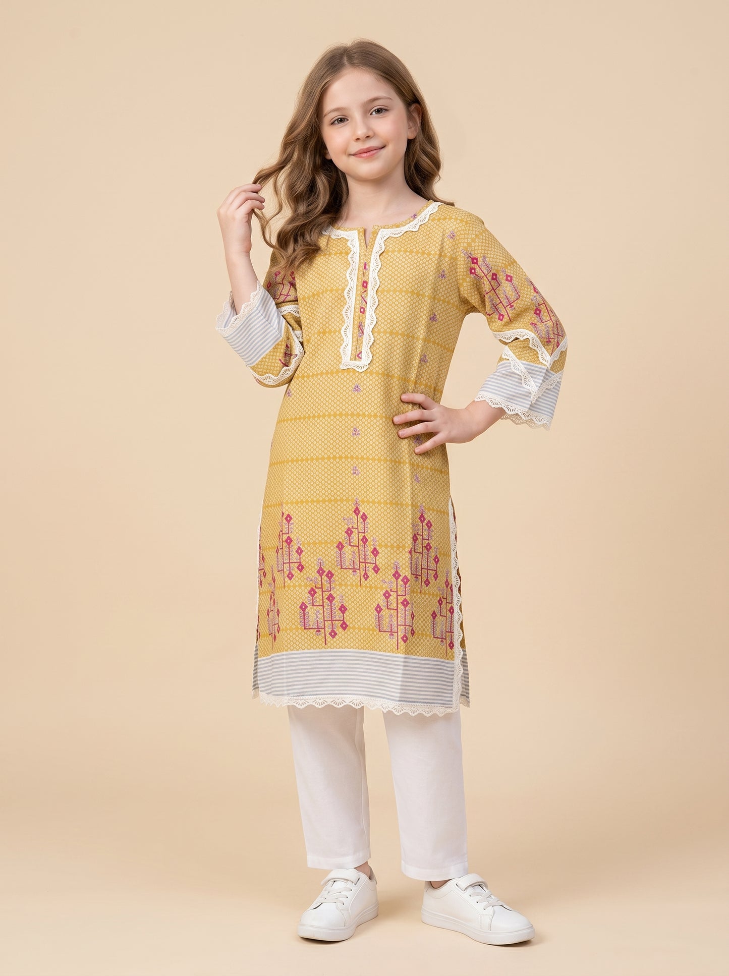 Cotton Printed kurti Set 1635 Yellow