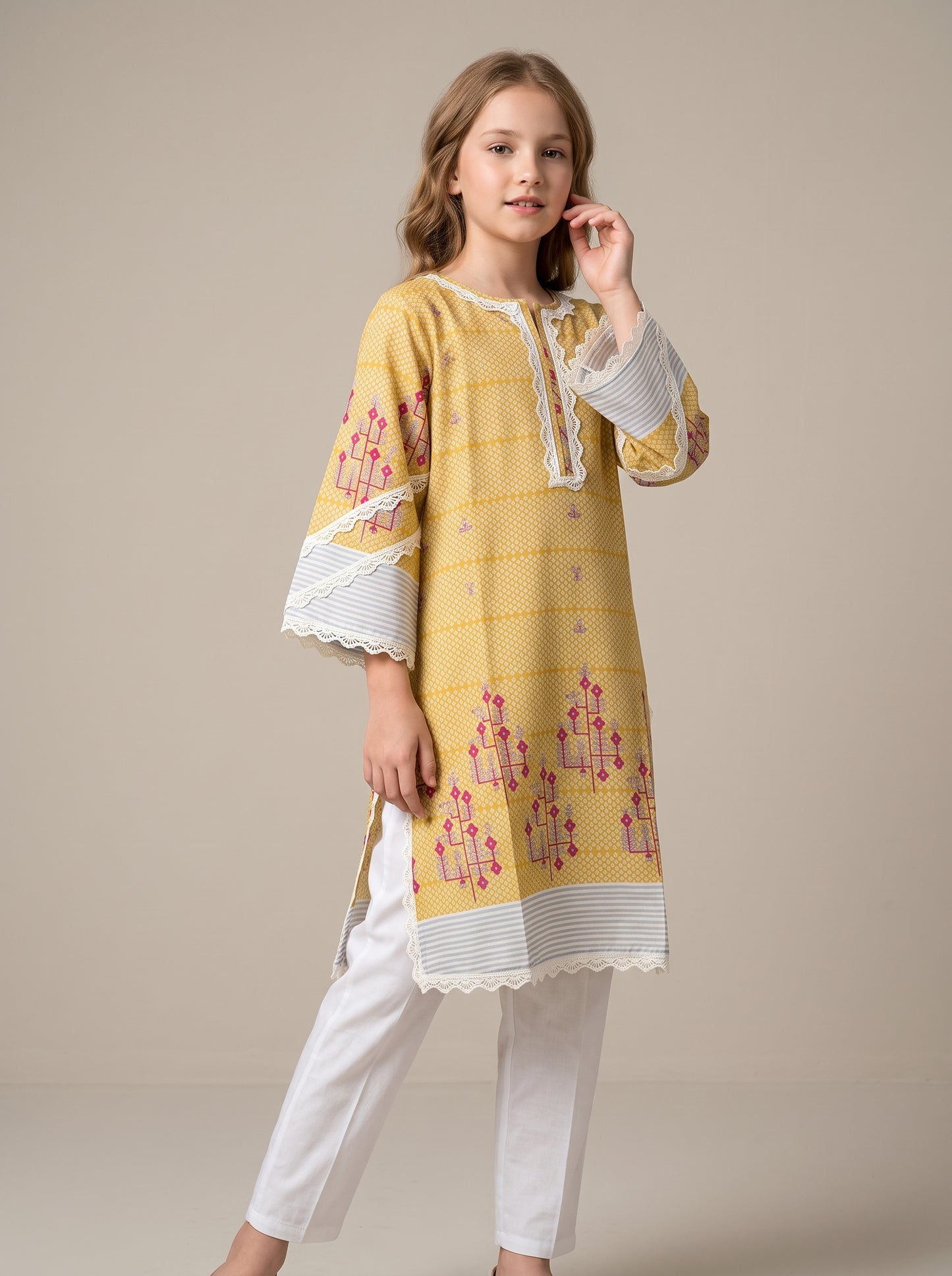 Cotton Printed kurti Set 1635 Yellow
