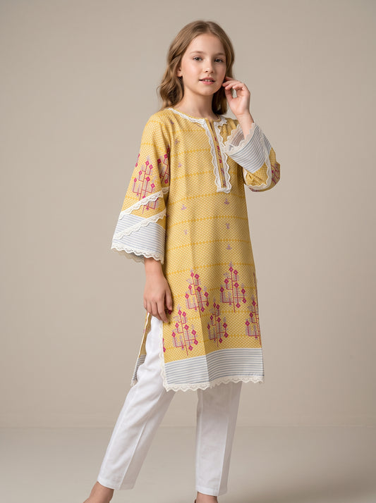 Cotton Printed kurti Set 1635 Yellow