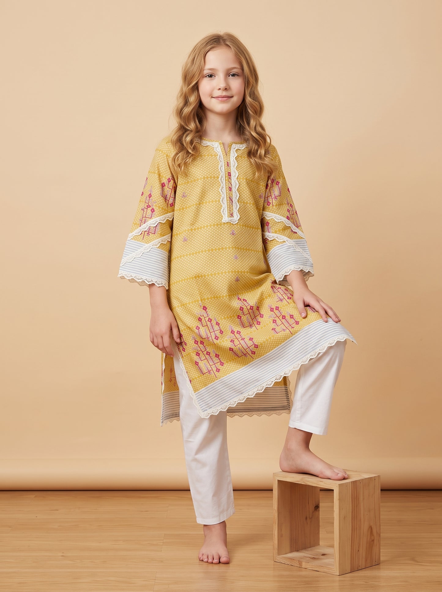 Cotton Printed kurti Set 1635 Yellow