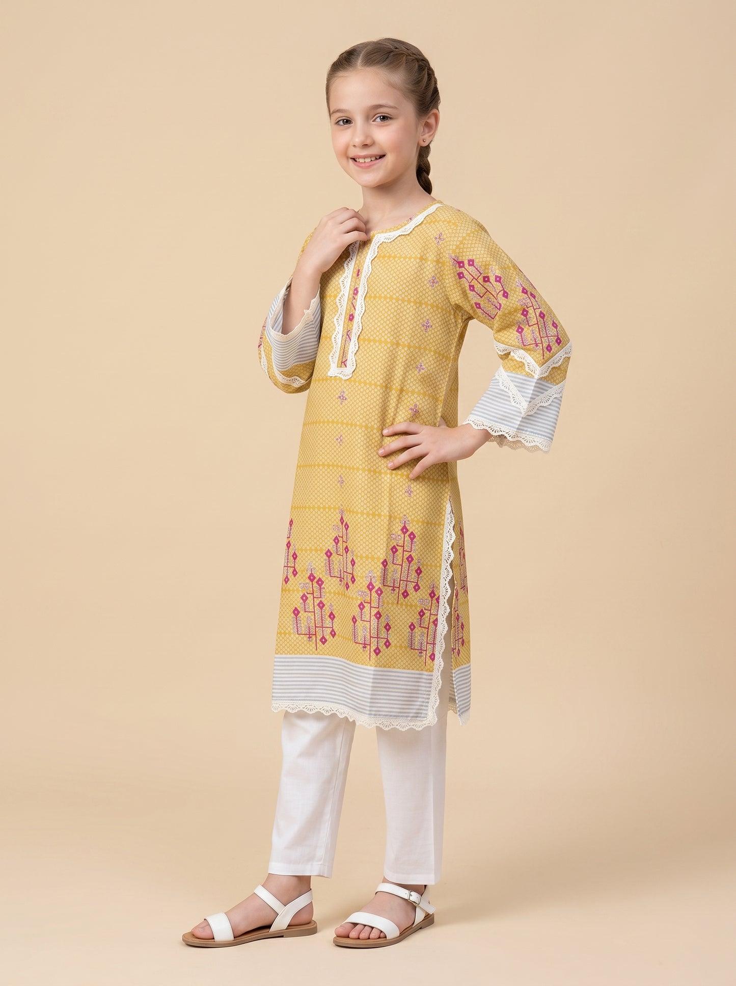 Cotton Printed kurti Set 1635 Yellow