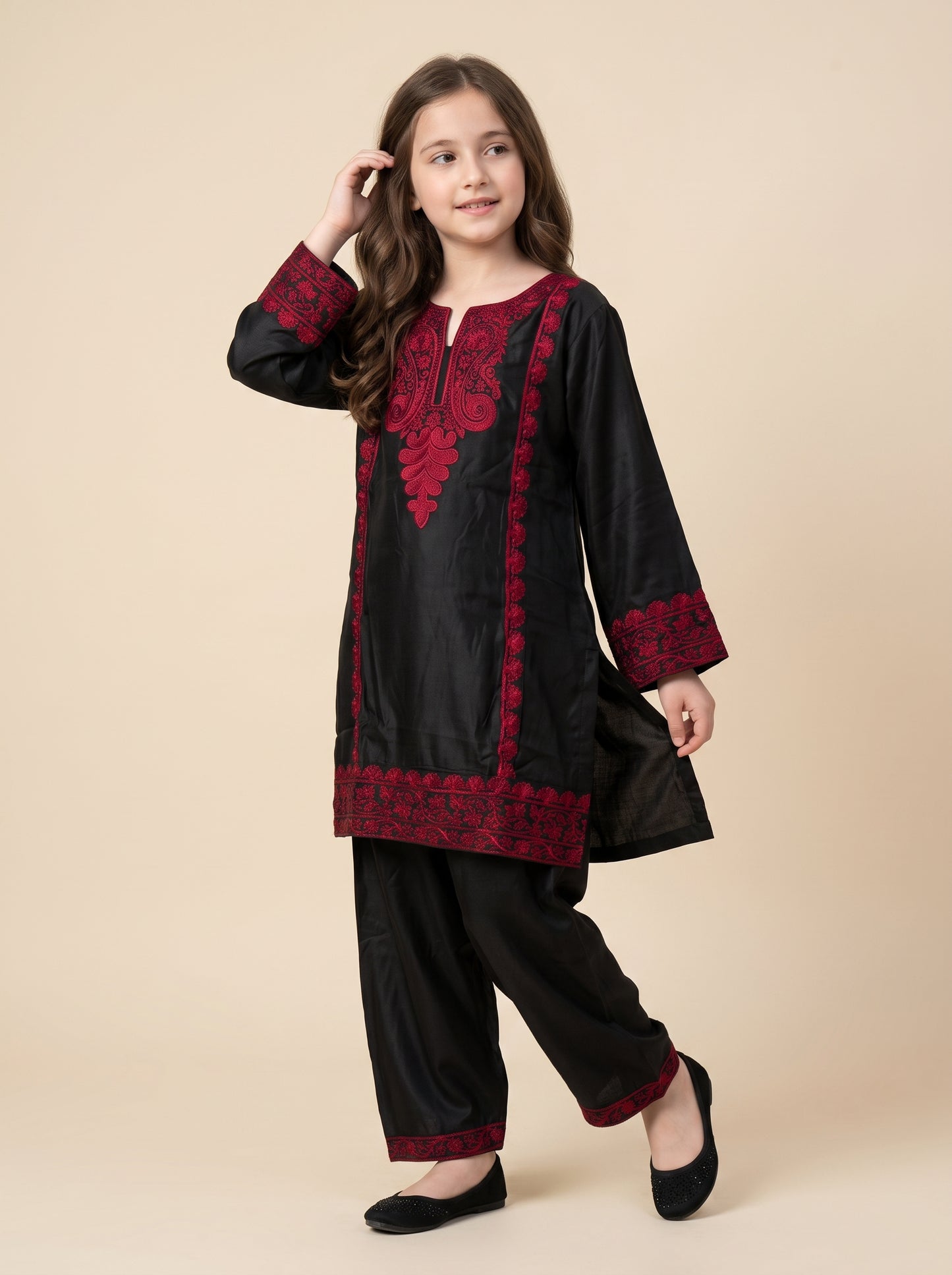 Cotton embroidery farshi Pant set 1636 Black
