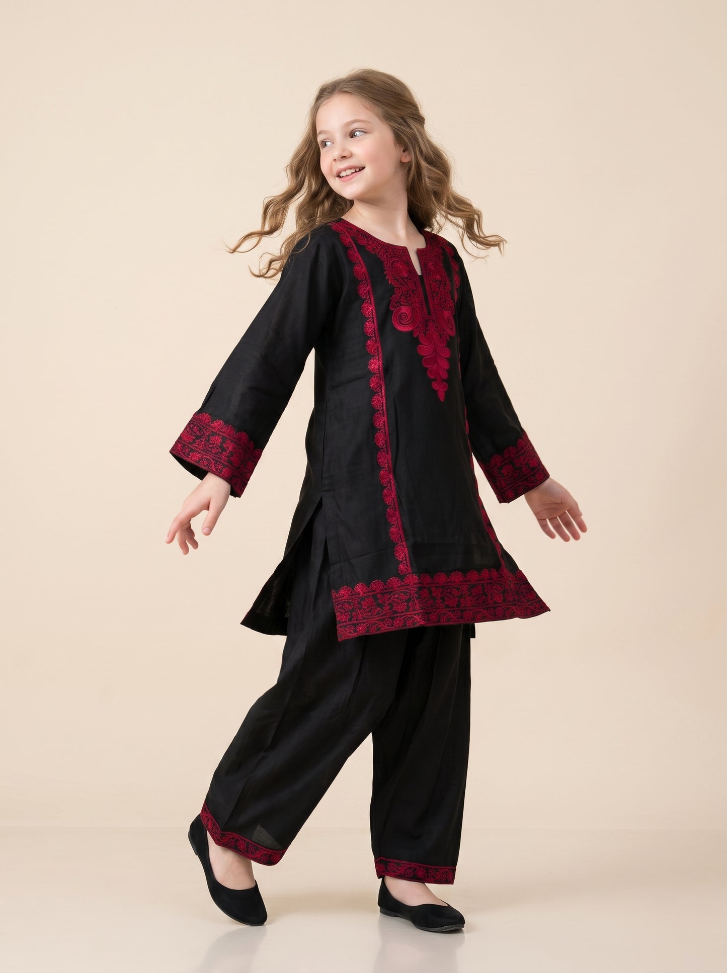 Cotton embroidery farshi Pant set 1636 Black