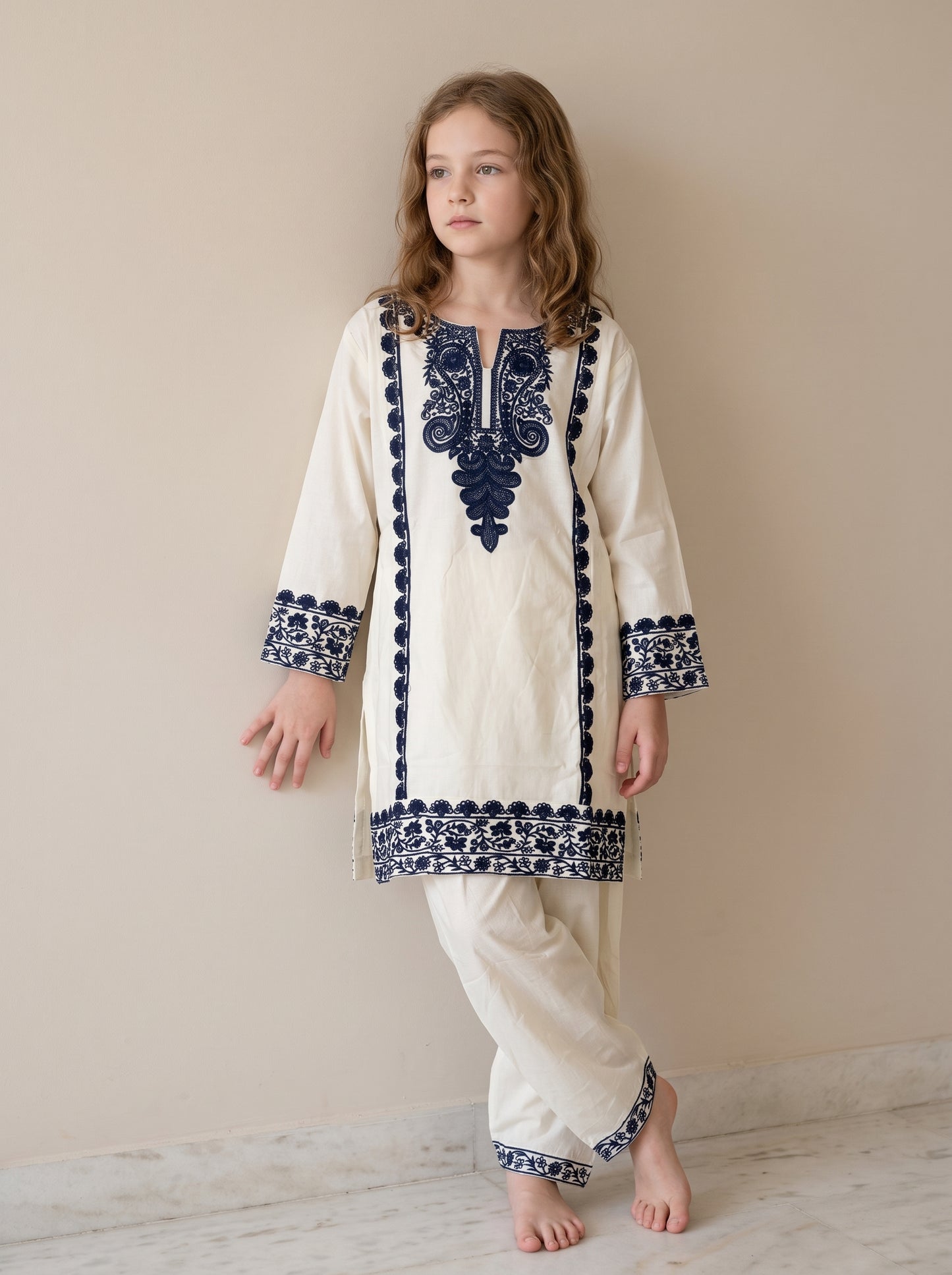 Cotton Embroidery Farshi Pant Set 1637 White