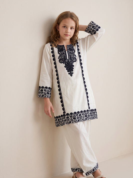 Cotton Embroidery Farshi Pant Set 1637 White
