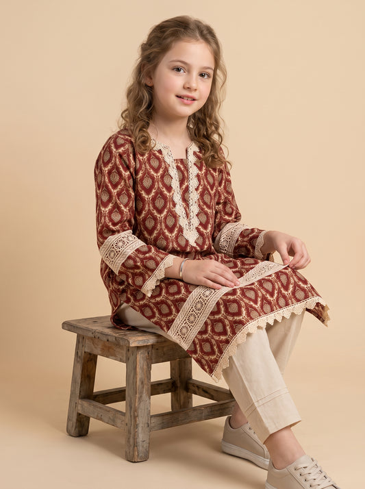 Cotton Printed Kurti Set 1638 Brown