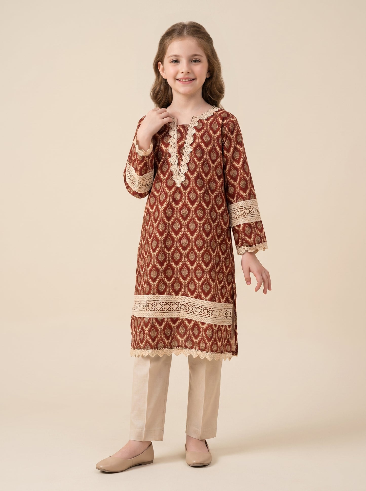 Cotton Printed Kurti Set 1638 Brown