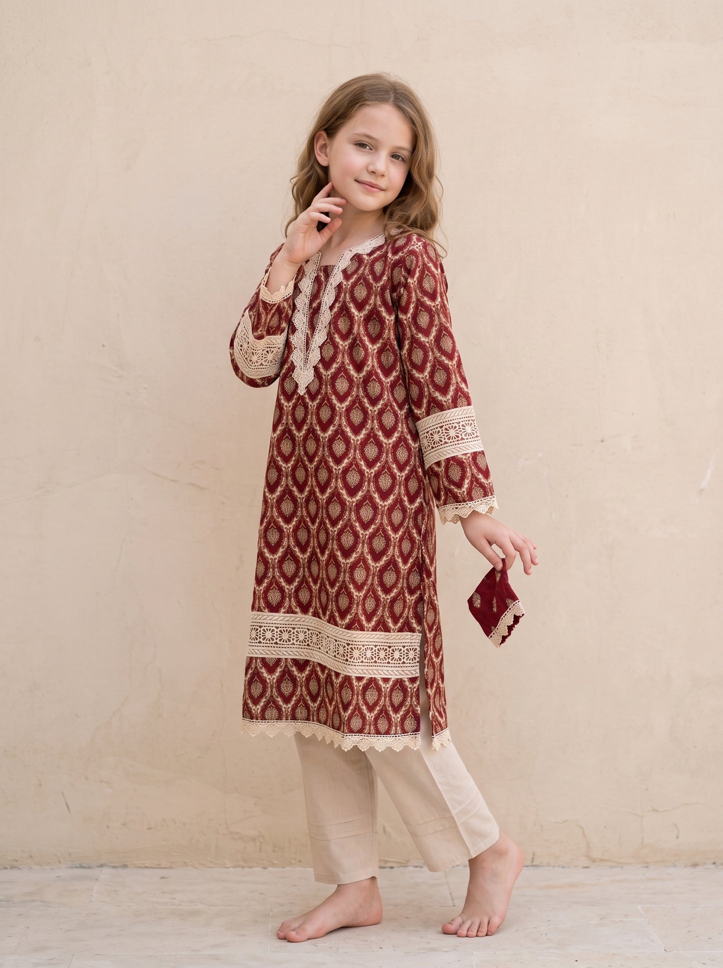 Cotton Printed Kurti Set 1638 Brown