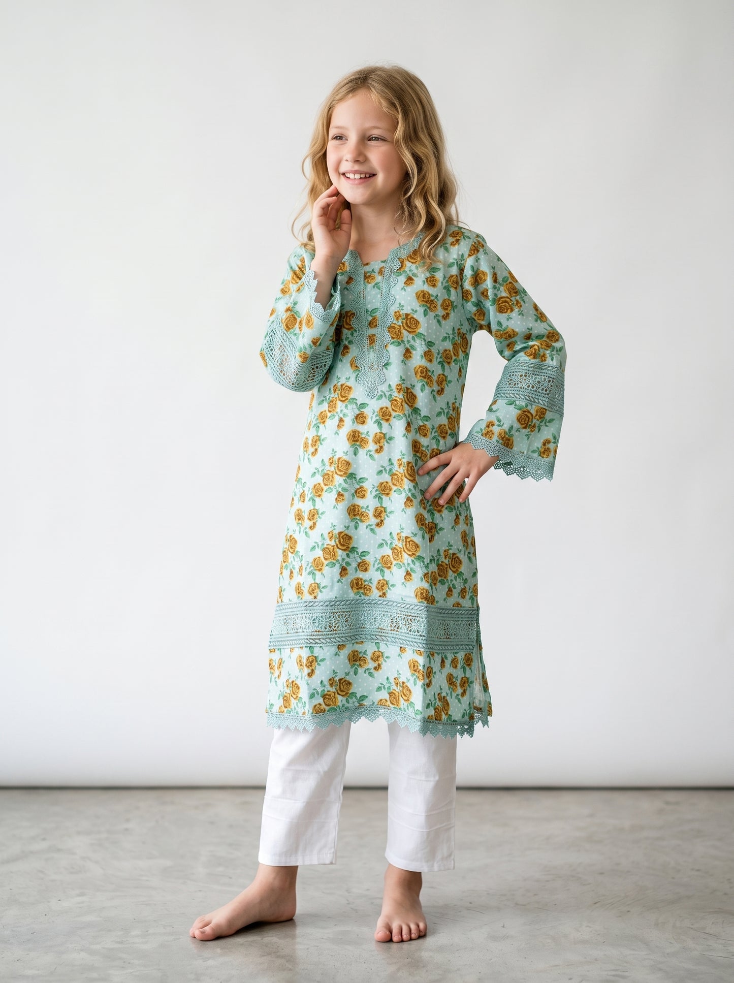 Cotton Printed Kurti Set 1646 Green