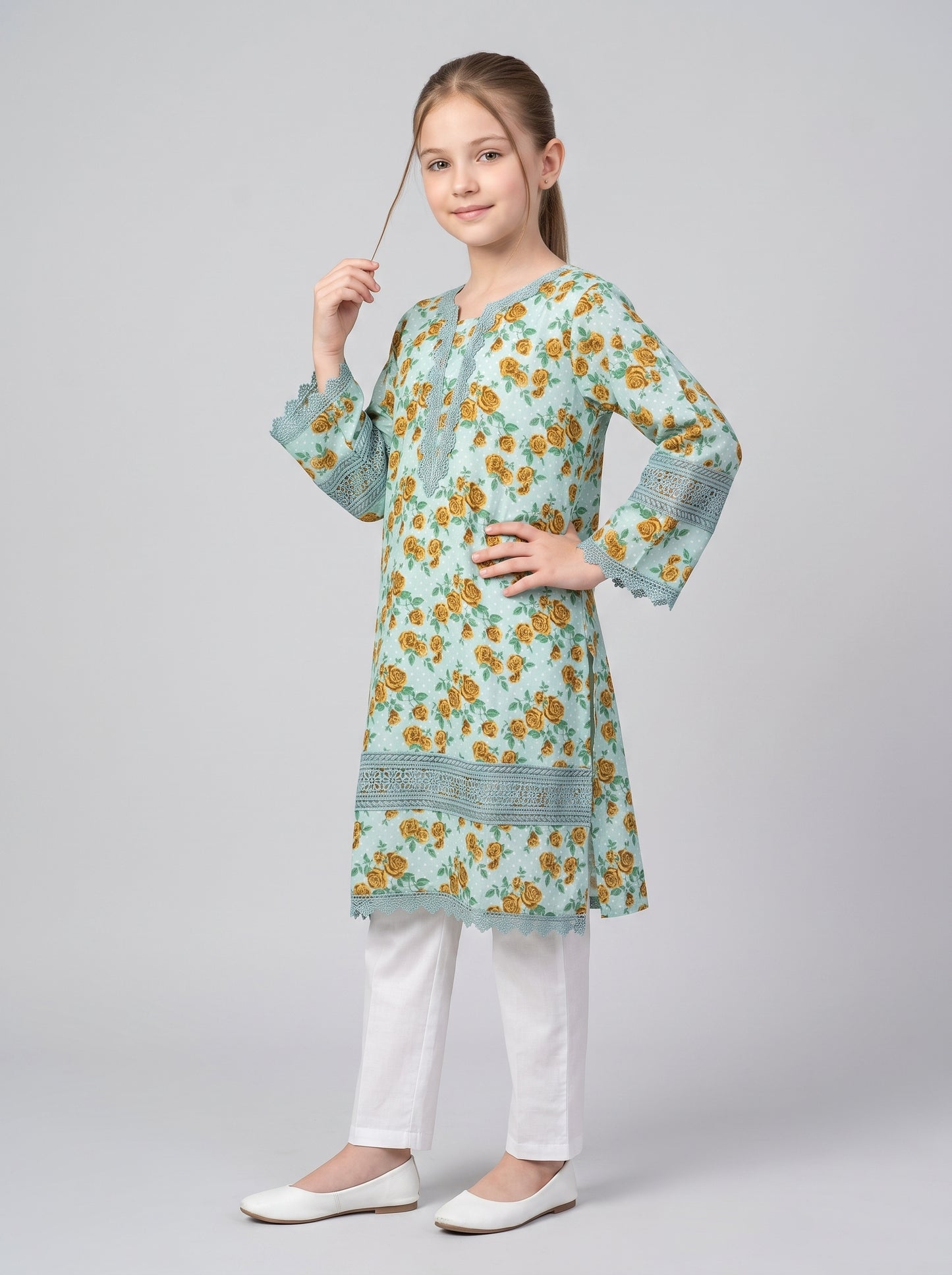 Cotton Printed Kurti Set 1646 Green