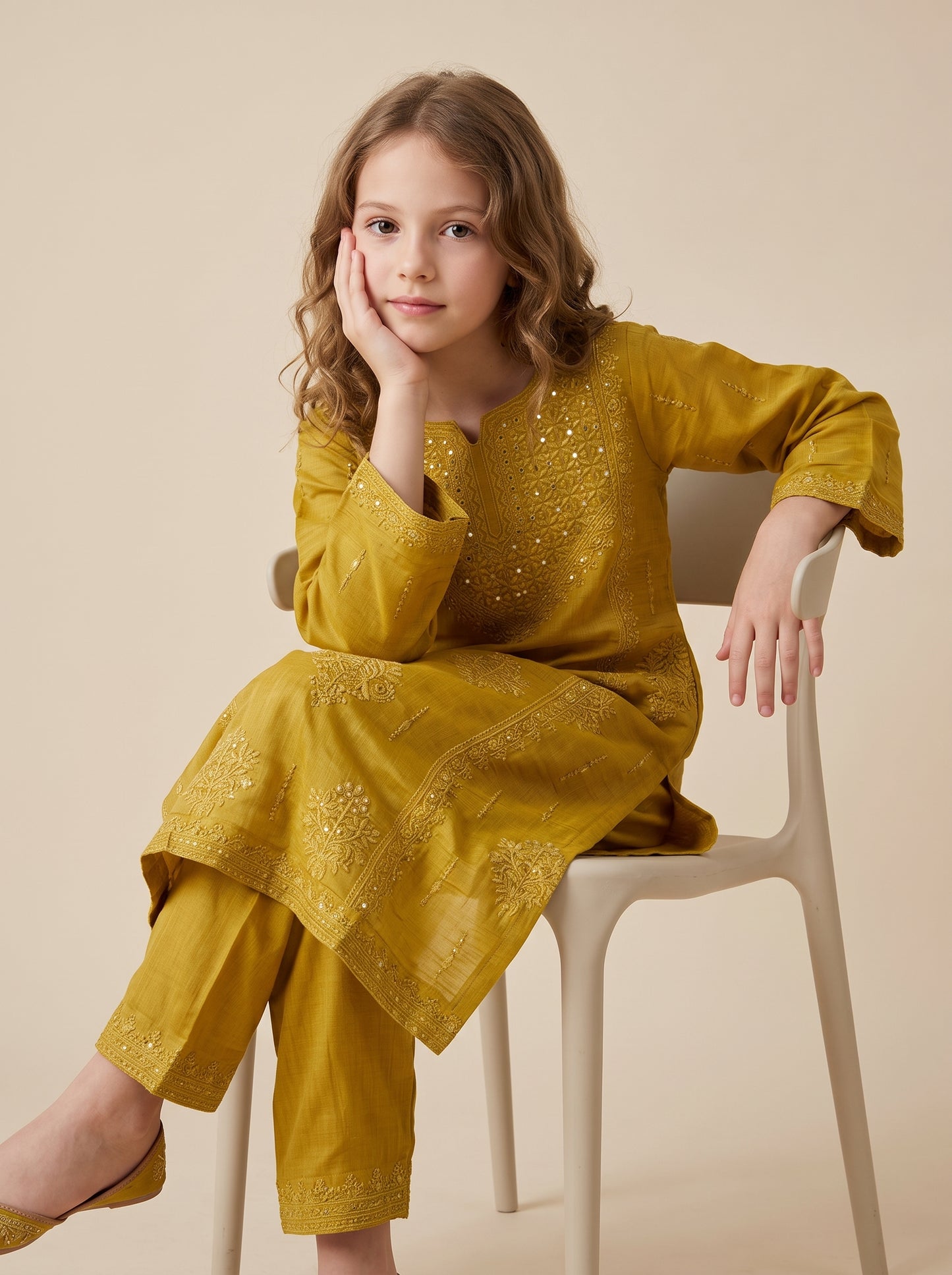 Cotton Embroidery Kurti Set 1647 Yellow