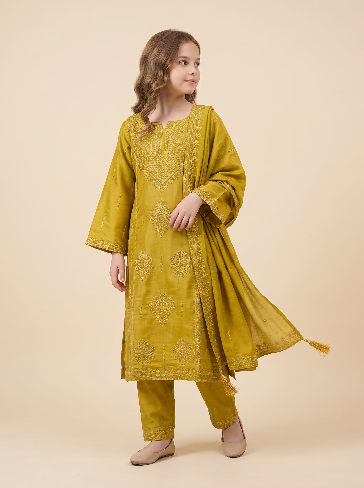 Cotton Embroidery Kurti Set 1647 Yellow