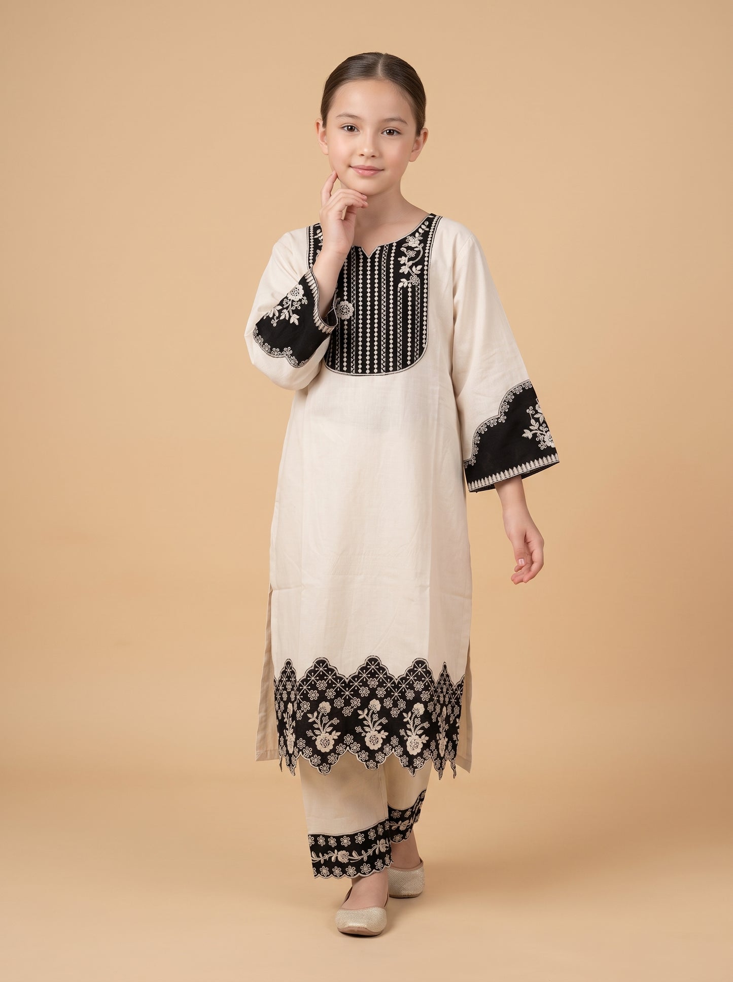 Cotton Embroidery Kurti Set 1651 Cream