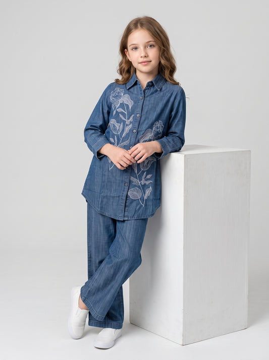 Cotton Embroidery Denim Cord Set 1652 Dark Blue