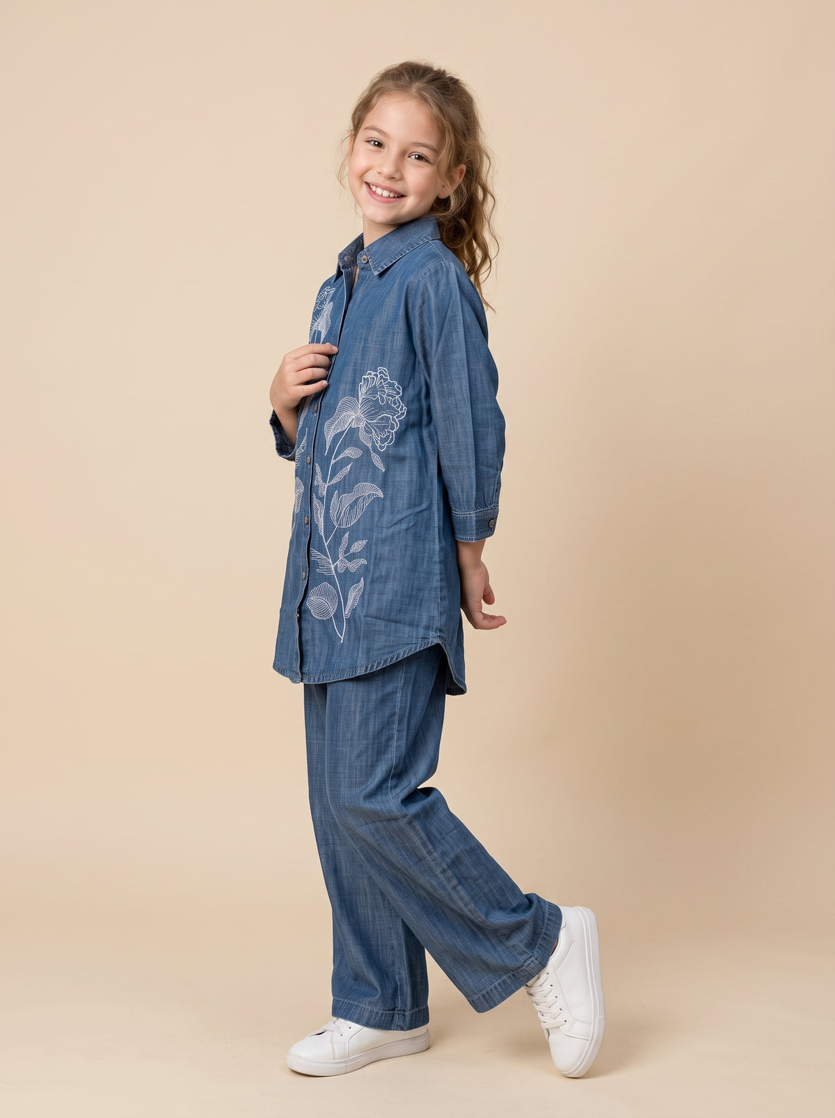 Cotton Embroidery Denim Cord Set 1652 Dark Blue