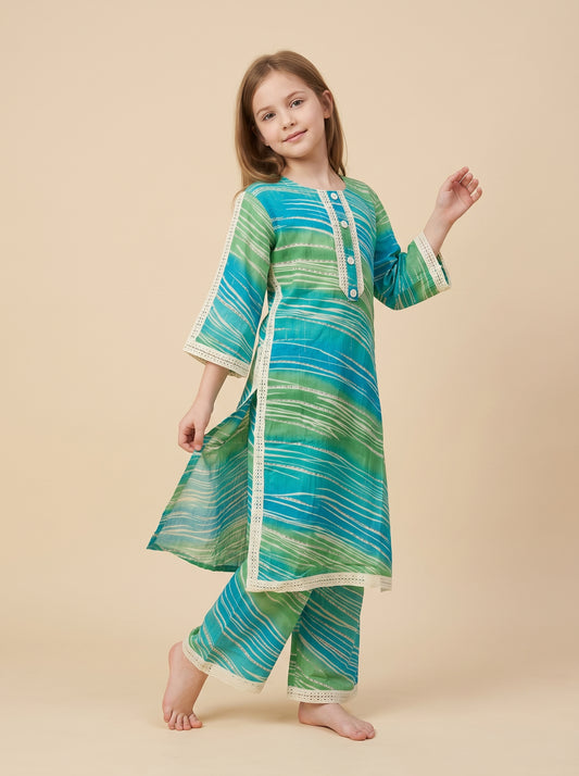 Cotton Printed Lace Work Kurti Set 1655 Green