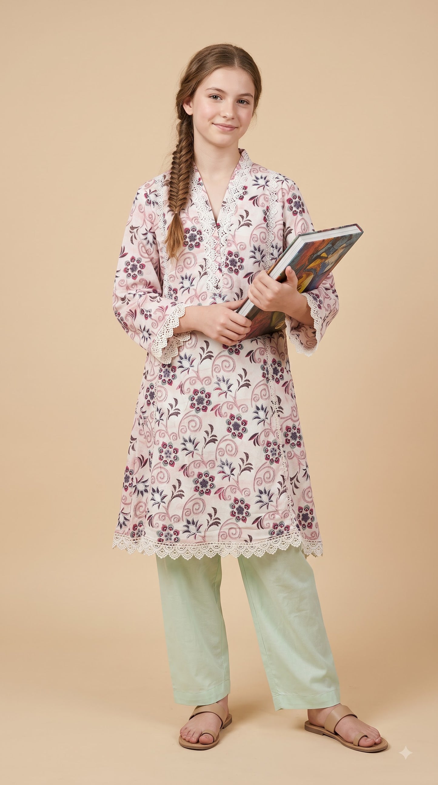 Cotton Printed Frock Set 1663 Pink