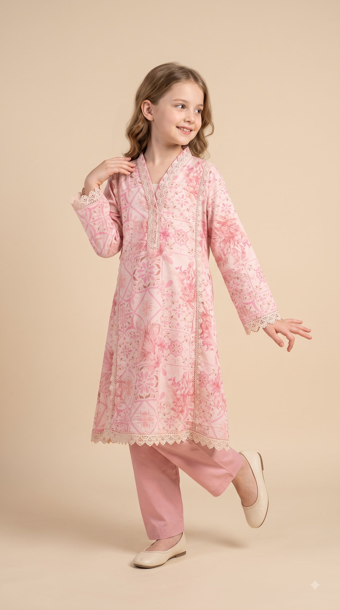 Cotton Printed Frock Set 1667 Pink