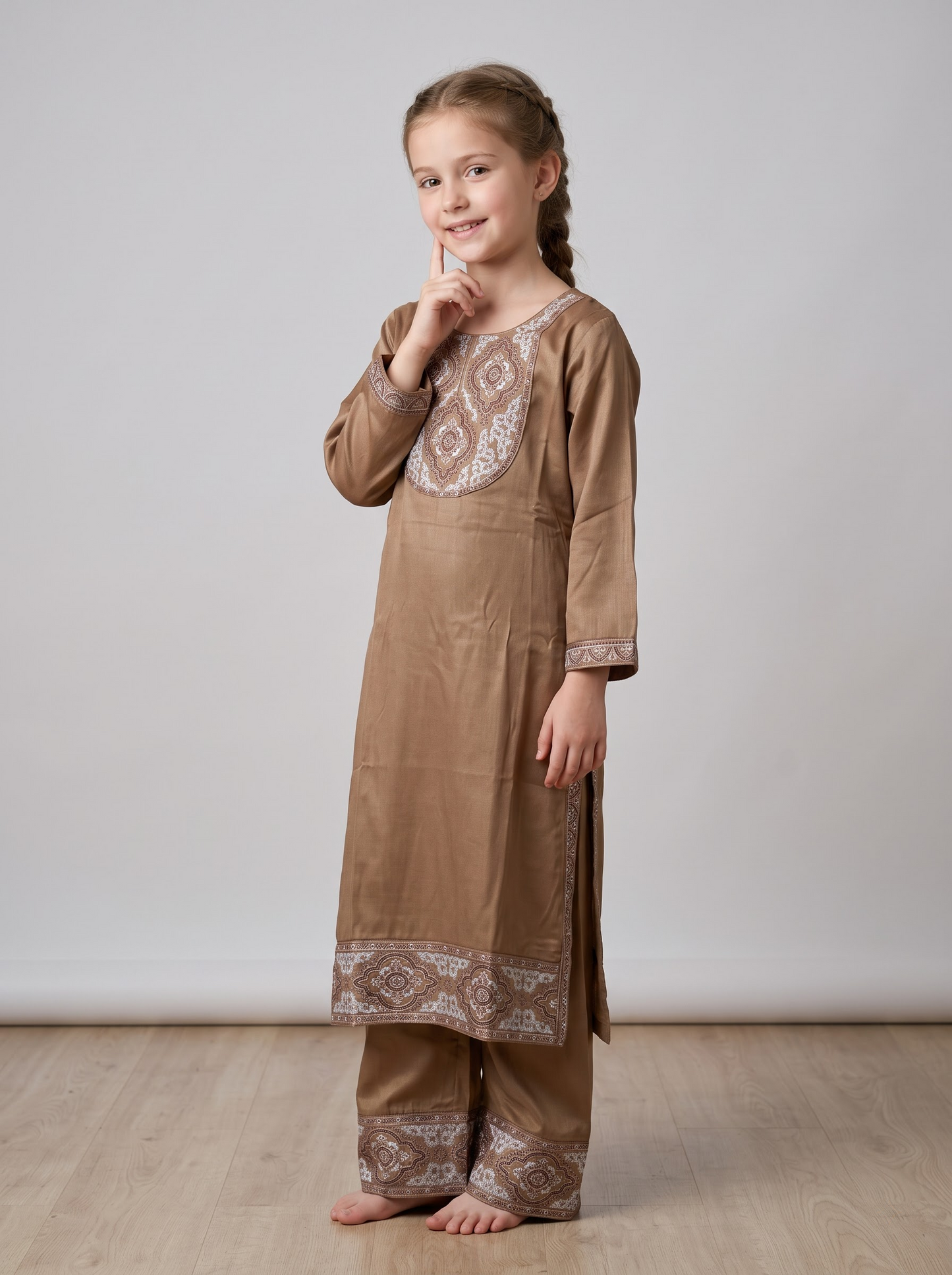Cotton Embroidery Kurti Set 1673 Beige