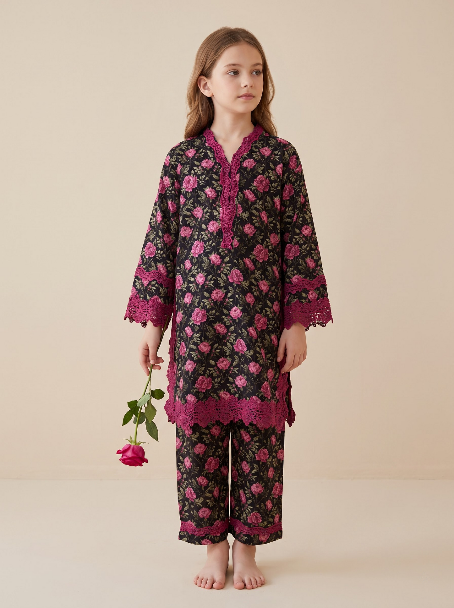 Cotton Printed Kurti Set 1681 Black