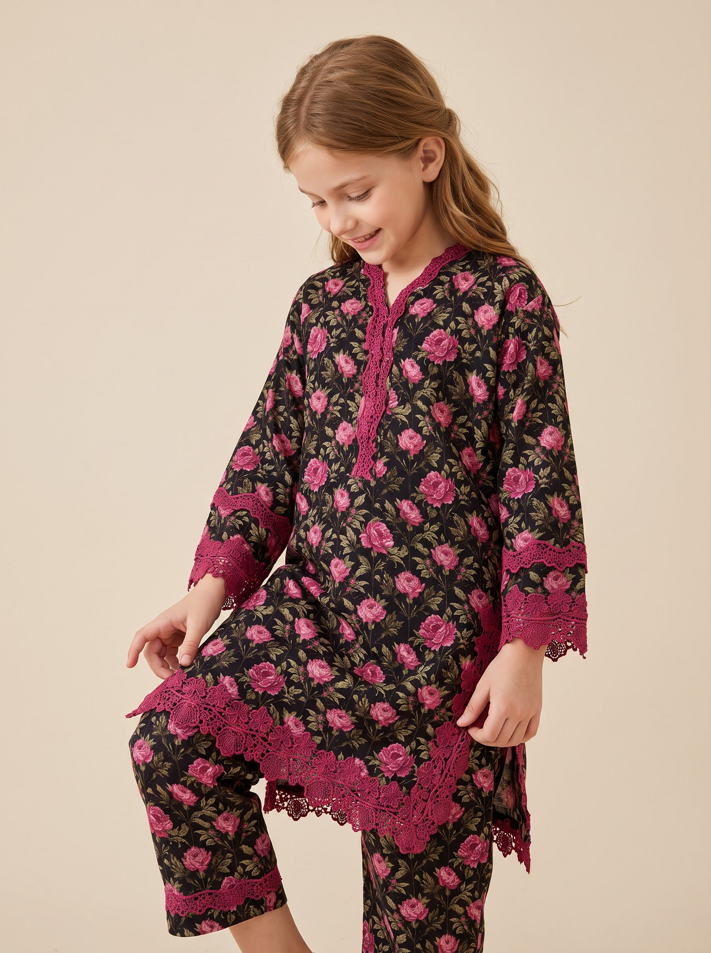 Cotton Printed Kurti Set 1681 Black