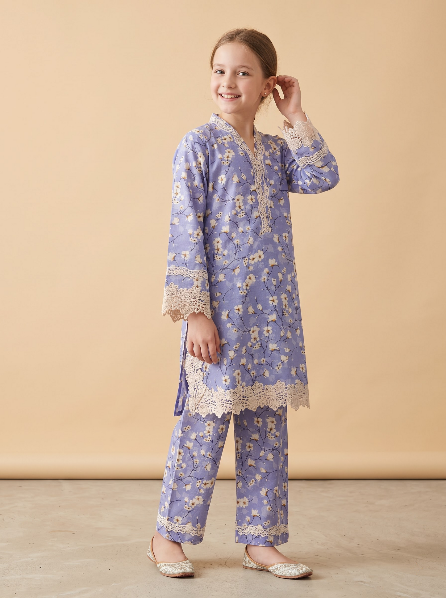 Cotton Printed Kurti Set 1680 Purple