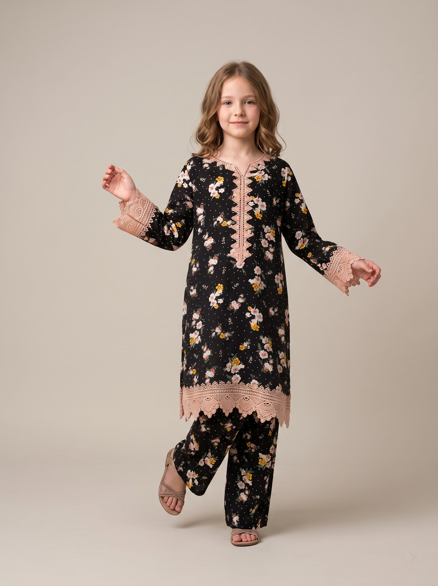 Cotton Printed Kurti Set 1679 Black
