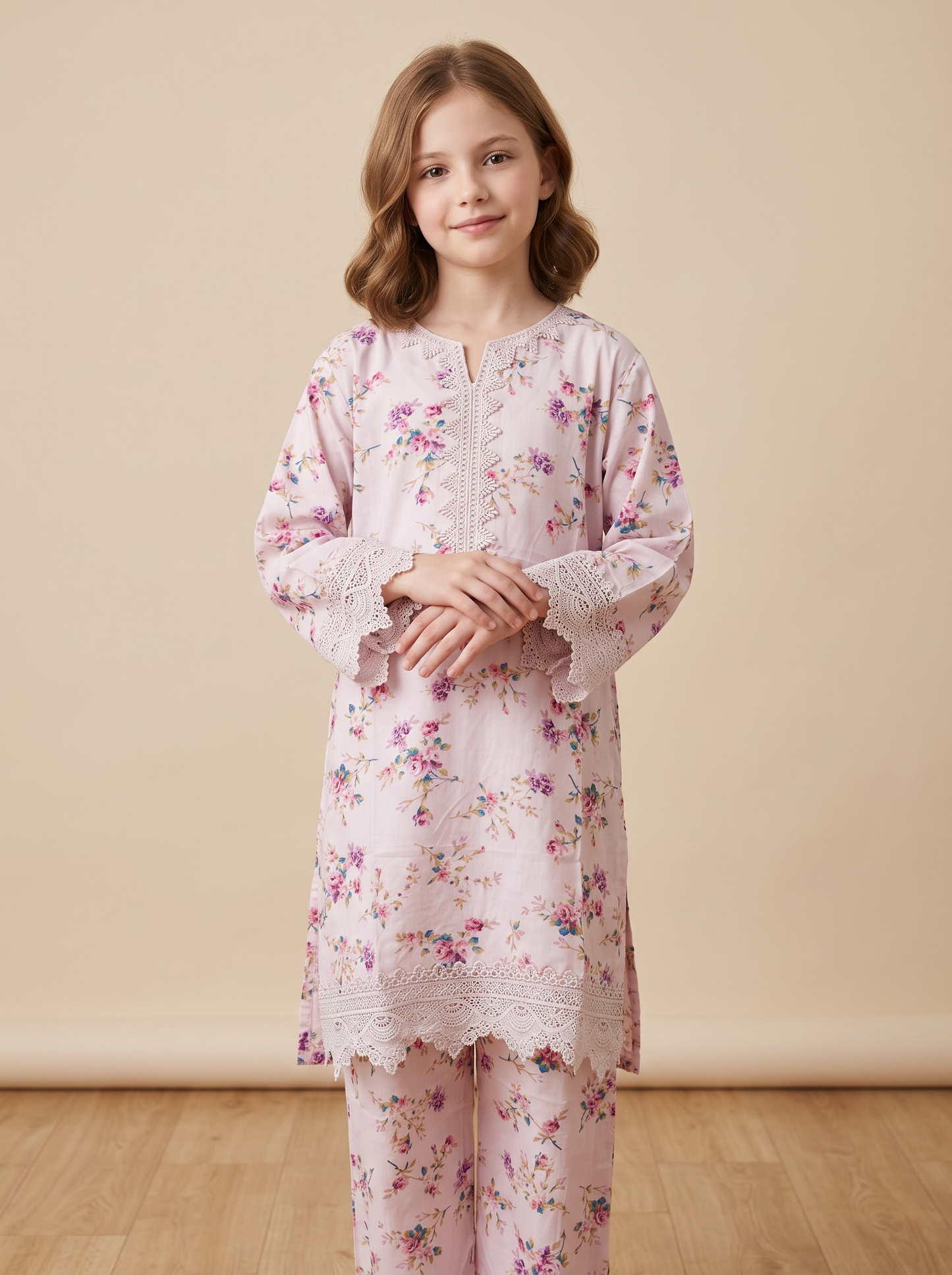 Cotton Printed Kurti Set 1678 Purple