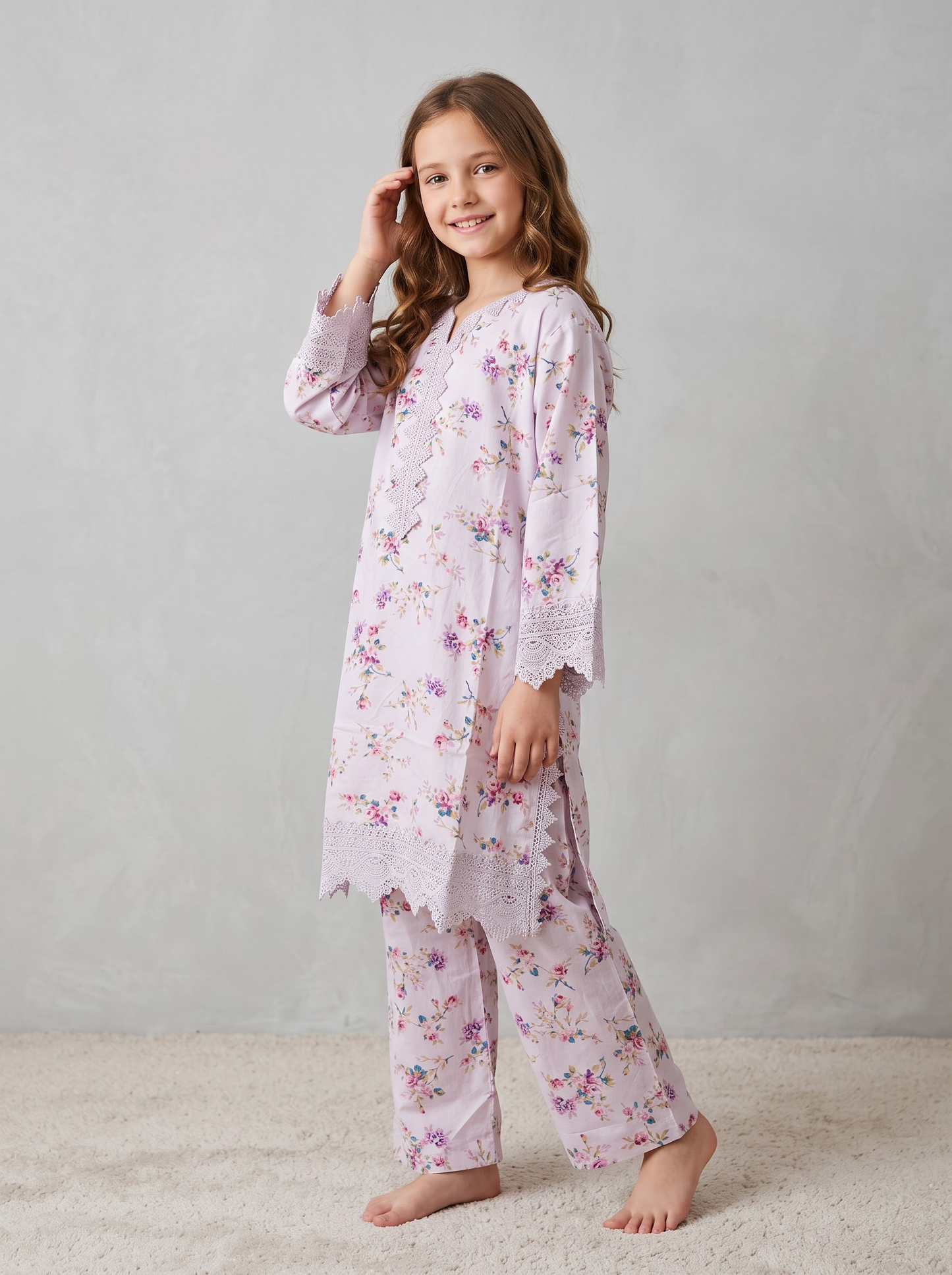 Cotton Printed Kurti Set 1678 Purple