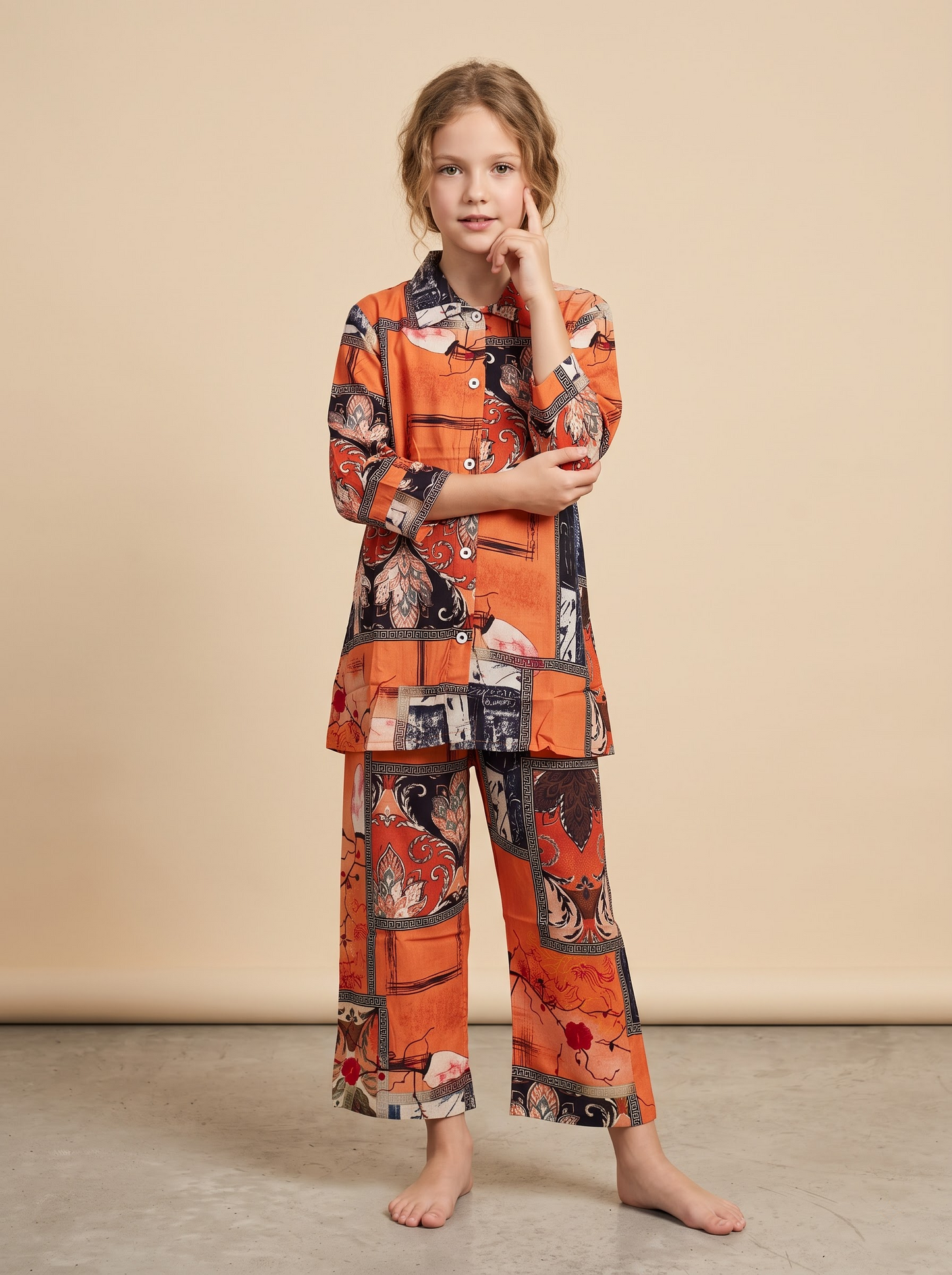 Cotton Printed Cord set 1683 Orange