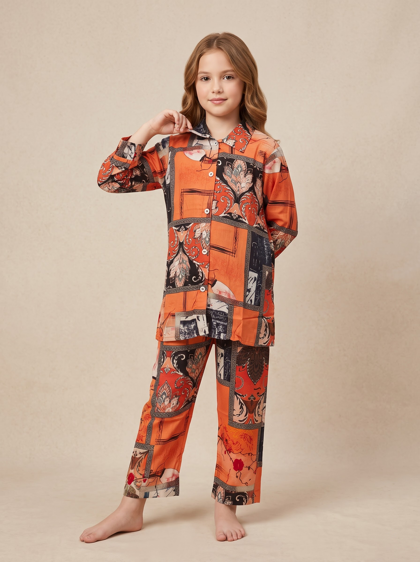 Cotton Printed Cord set 1683 Orange