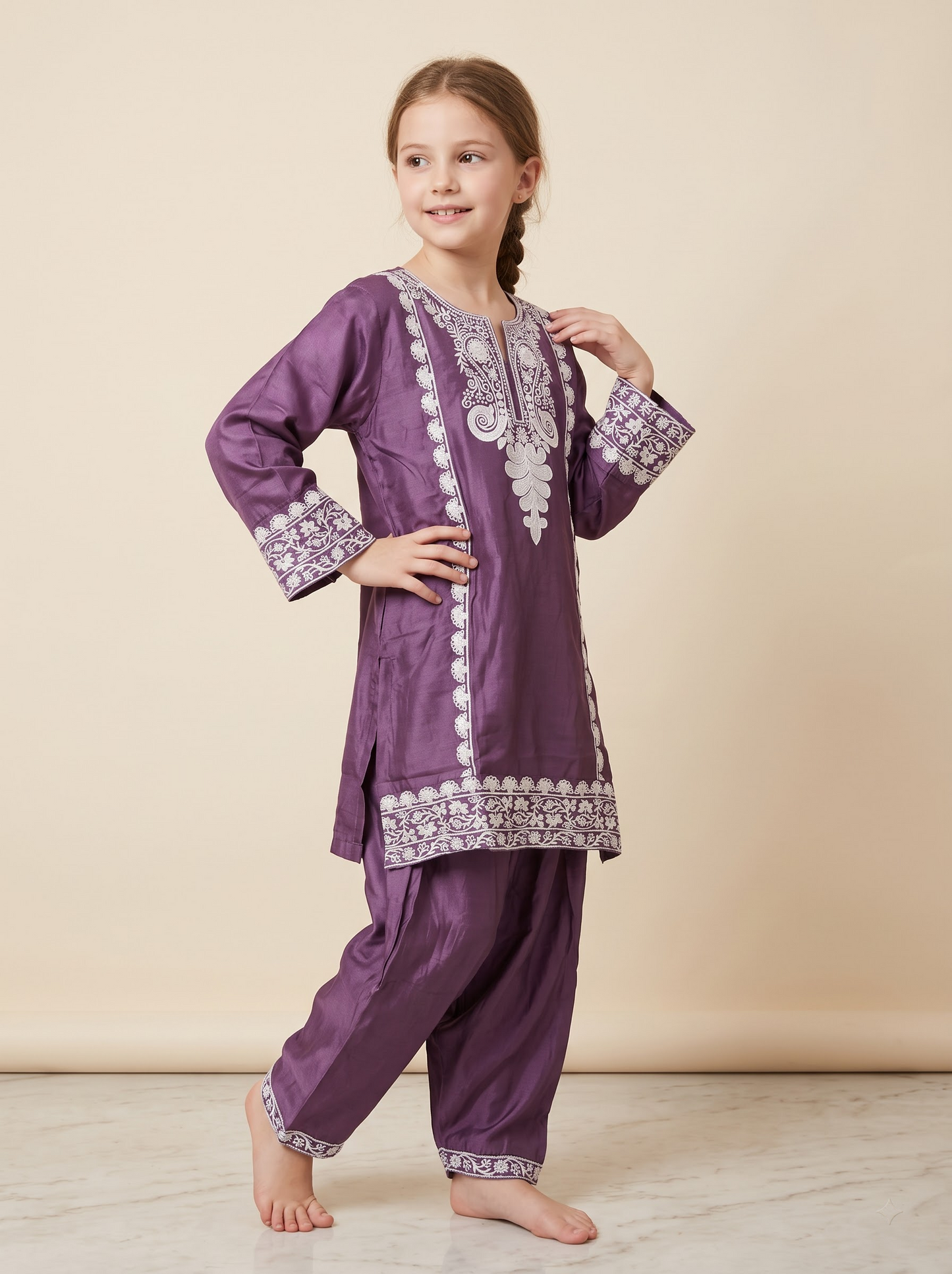 Cotton Embroidery Farshi Pant Set 1684 Purple
